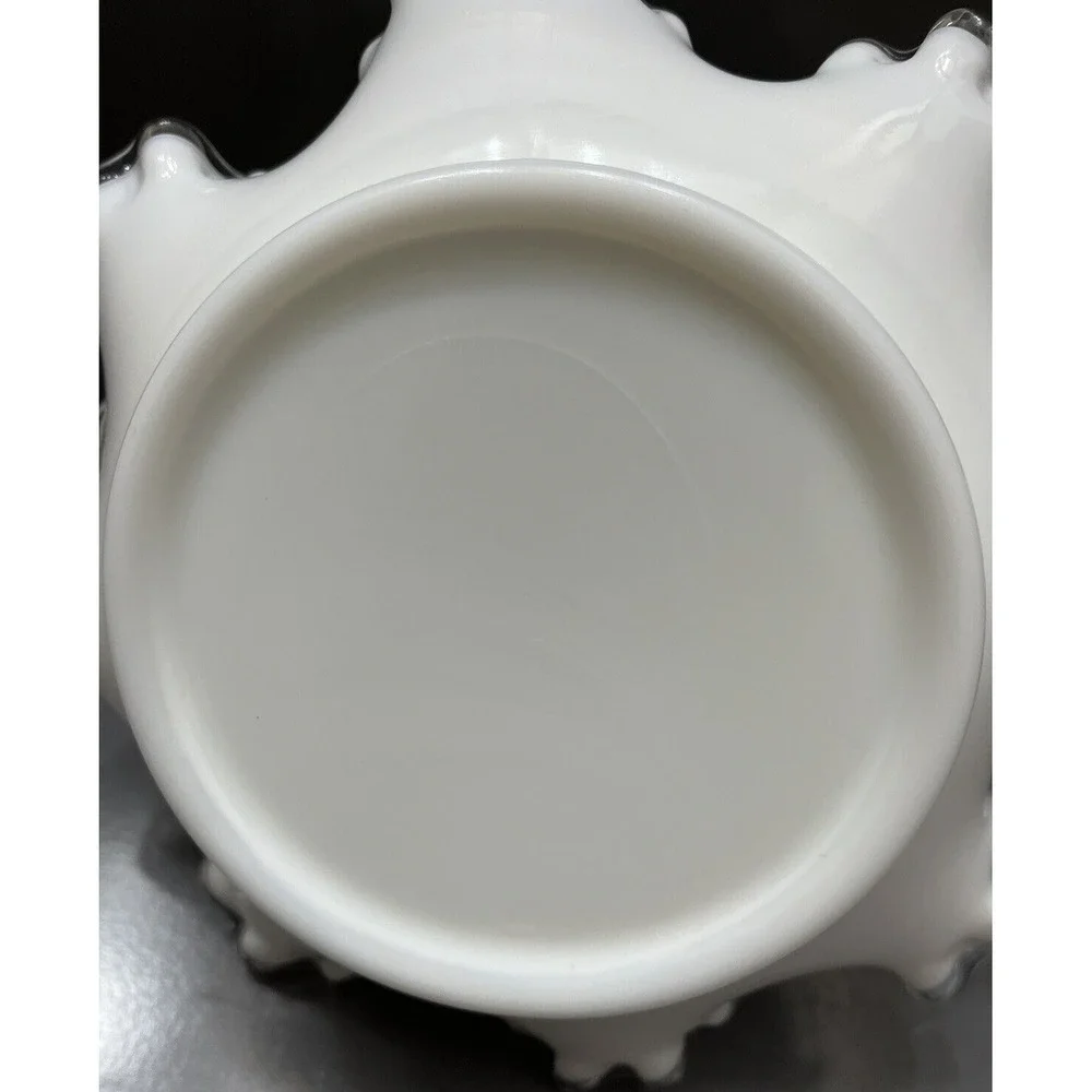 Fenton Silver Crest Milk Glass Basket Collectible White Ruffle Edge Vintage Gift